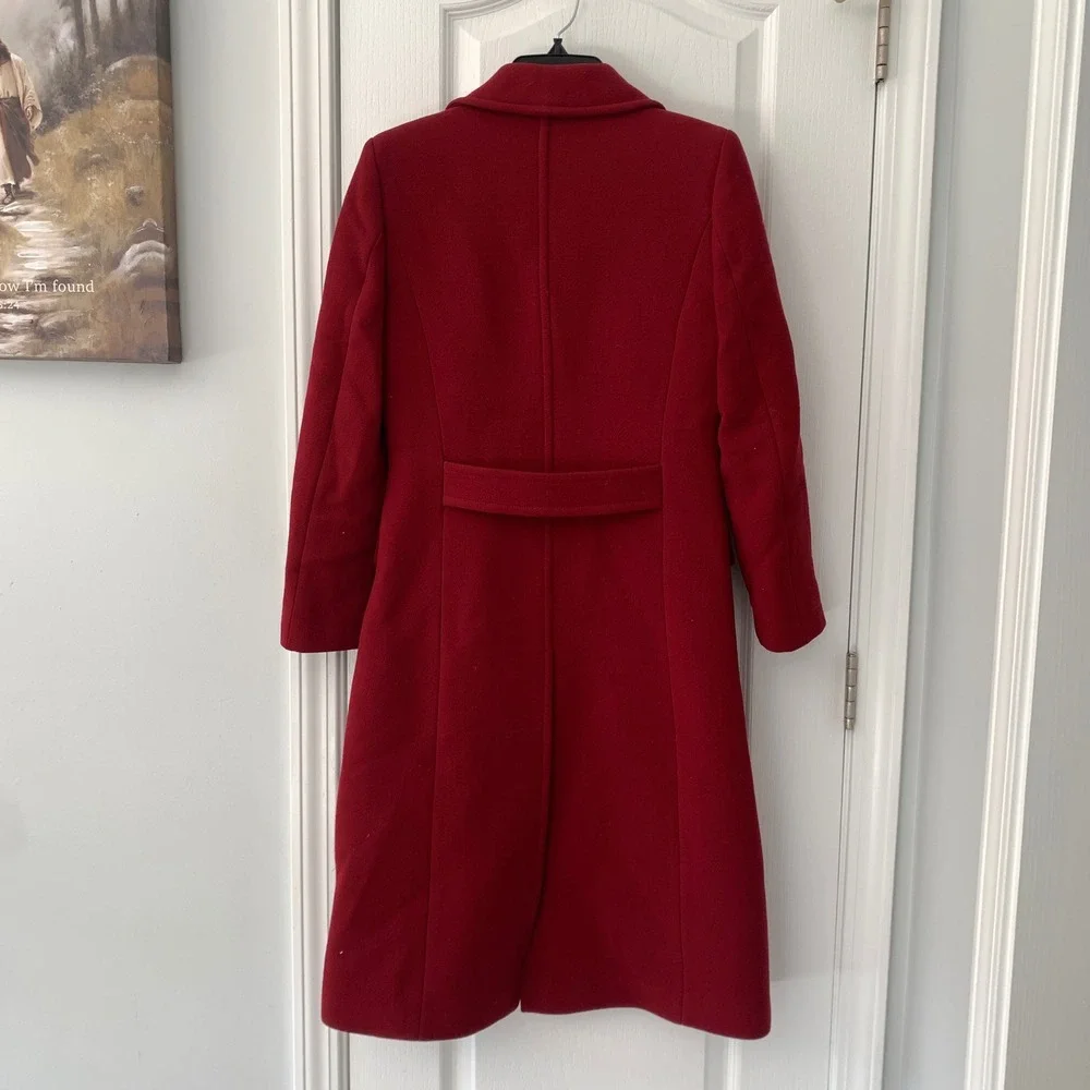 J.‎ Crew Womens Red Wool Blend Long Overcoat Button Front Topcoat Jacket